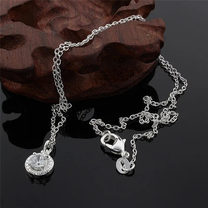 4pcs Jewelry Set Necklace Ring Earrings Female Models Light Luxury Style Brass With Zirconia Bright Silver Plated Jewelry